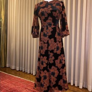 Anthropologie Black and Rust Floral Long Sleeve Dress.  Worn once.